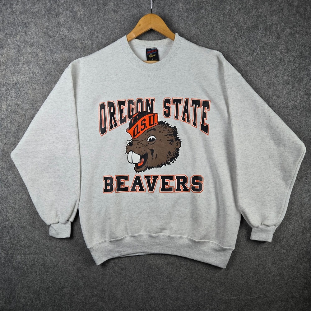 Vintage Oregon State Beavers Sweatshirt Mens Large Gray Mascot Graphic Pullover